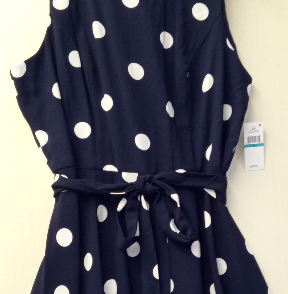 SLYN Navy and White Polka Dot Sleeveles Midi Dress 16P -NWT - Picture 6 of 11